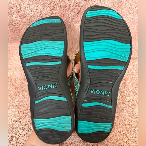 Vionic Floriana Teal Turquoise Snake Beaded Sandals Flip Flops Women’s Size 10 - Picture 9 of 10